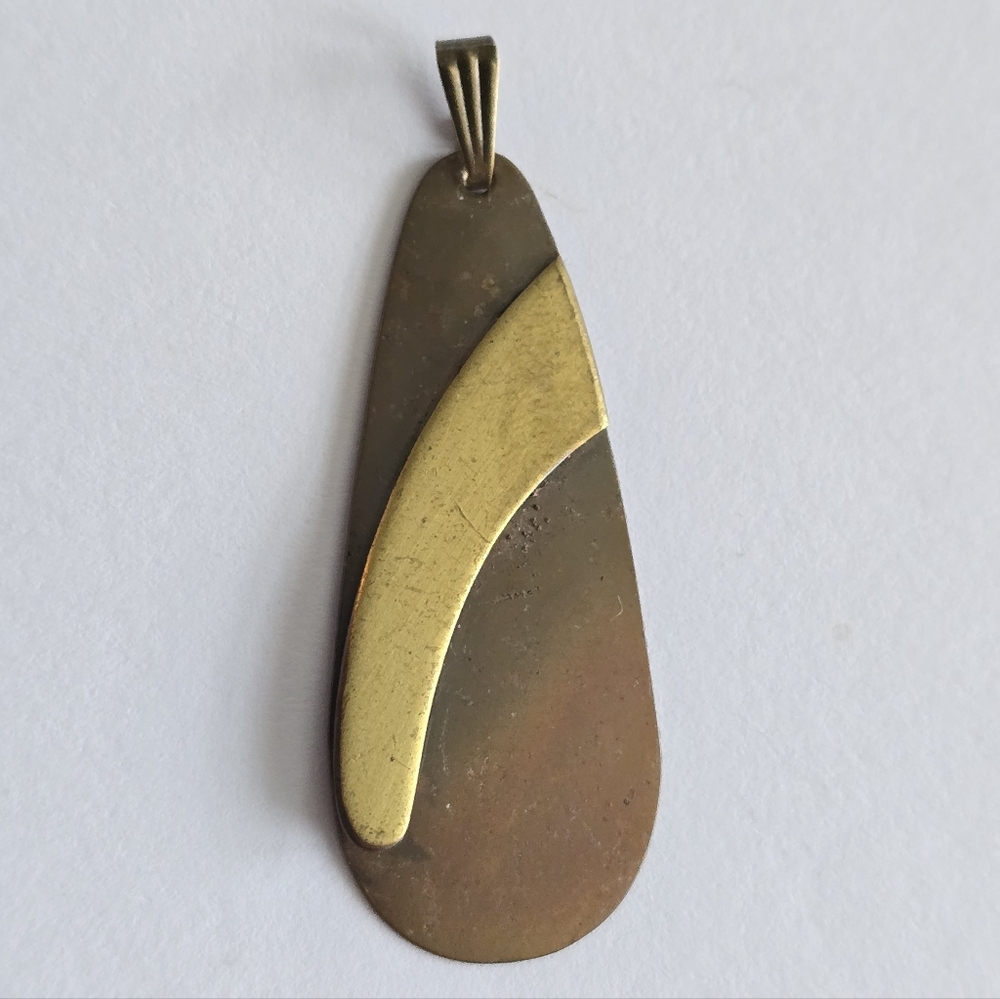 Vintage pendant teardrop copper and brass colored pendant rustic